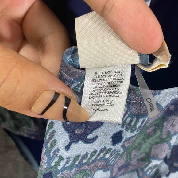 Tory Burch One Piece Swimsuit Medium Blue Boho Printed Backless Swim - Picture 8 of 9